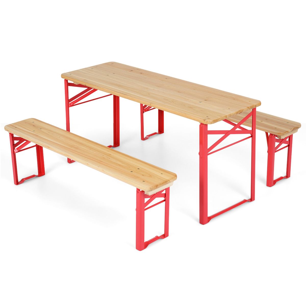 Coast Kinderpicknickset - opvouwbare picknicktafel met 2 banken - vurenhout en metaal - rood