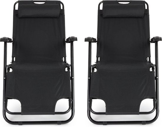 909 Outdoor Set van 2 Ligbedden – Inklapbaar & Verstelbaar – max. 100 kg – 178 x 59 x 30 cm – Zwart