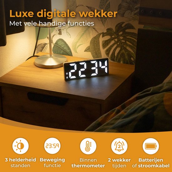Nuvance - Digitale Wekker - Digitale Klok - Wekkers voor Kinderen & Volwassenen - Reiswekker - Slaapkamer - Led Wekkers Digitaal - Alarmklok - Wit