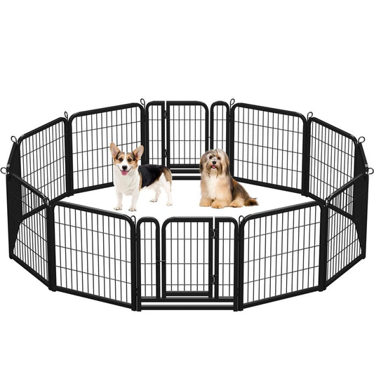 Yaheetech Puppyren 12-delig – 246 × 122 × 60,5 cm – Zwart – Opvouwbaar met Deur