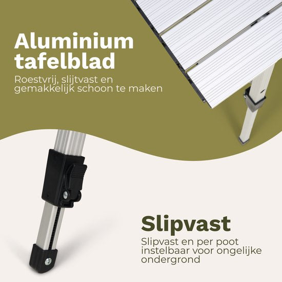 TRVLMORE Campingtafel Verstelbaar - 90x52x71cm - Inklapbare Tafel met Aluminium Frame - Lichtgewicht - Kampeertafel - Klaptafel - Zilver
