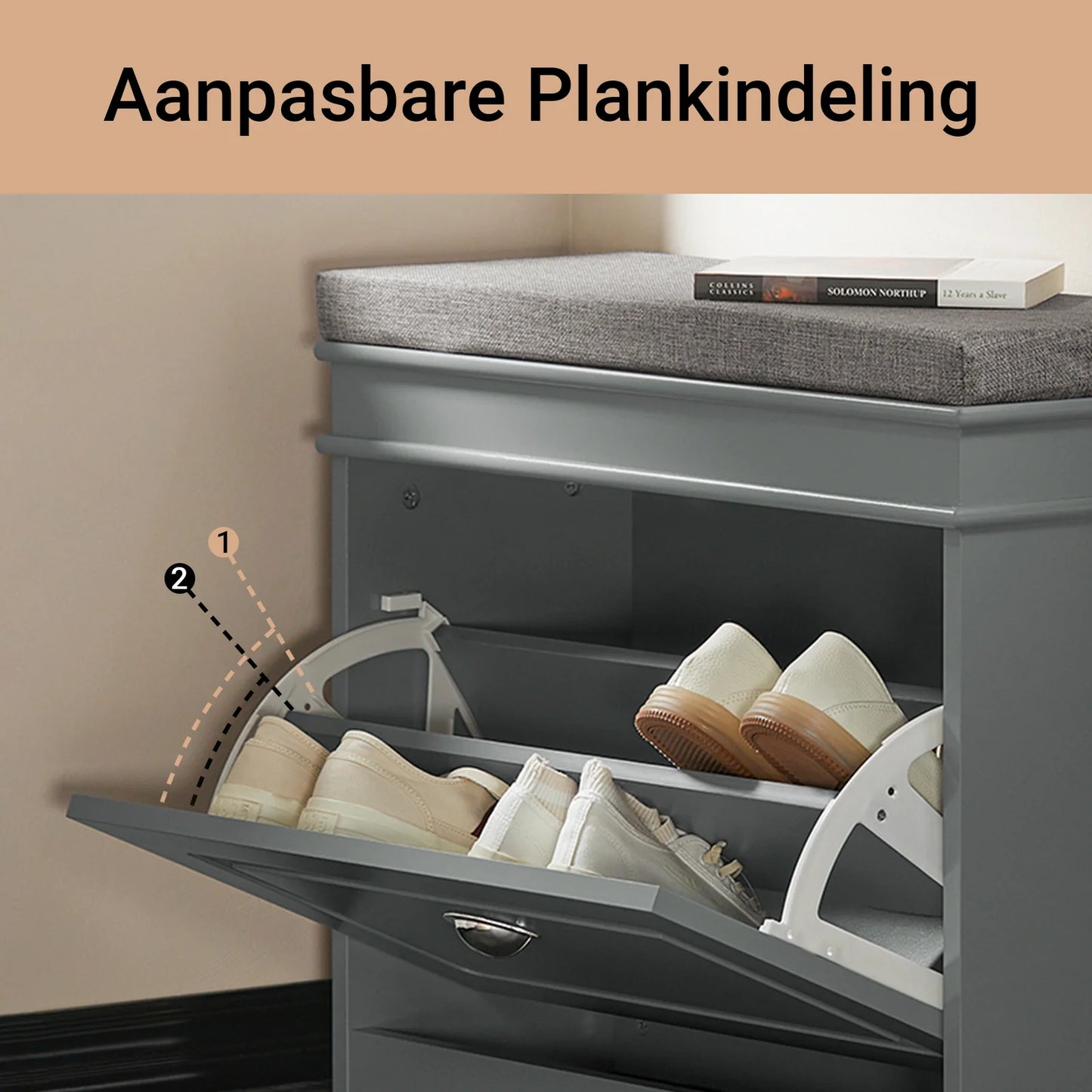 SoBuy FSR82-K-HG Grijze Entreebank met Klapdeur en Zitkussen – Schoenenopbergruimte 60×24×51 cm