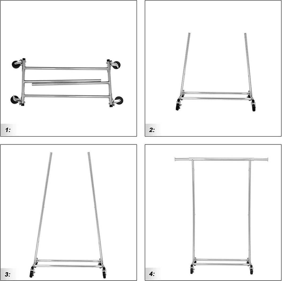 O'DADDY® Kledingrek op Wieltjes - Garderoberek - Verstelbare kledingstang - Uitschuifbare Kledingstang 92-132 cm - 90 kg Belastbaar - Metaal - Zilver
