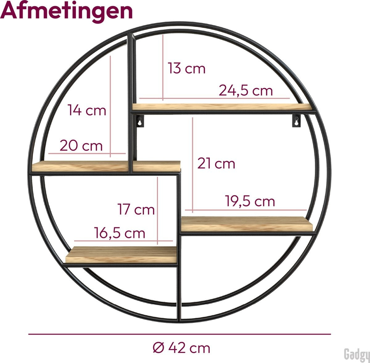 Industrieel Wandrek Rond – Houten Planken & Zwart Metaal – Decoratief Wandrek – Gadgy