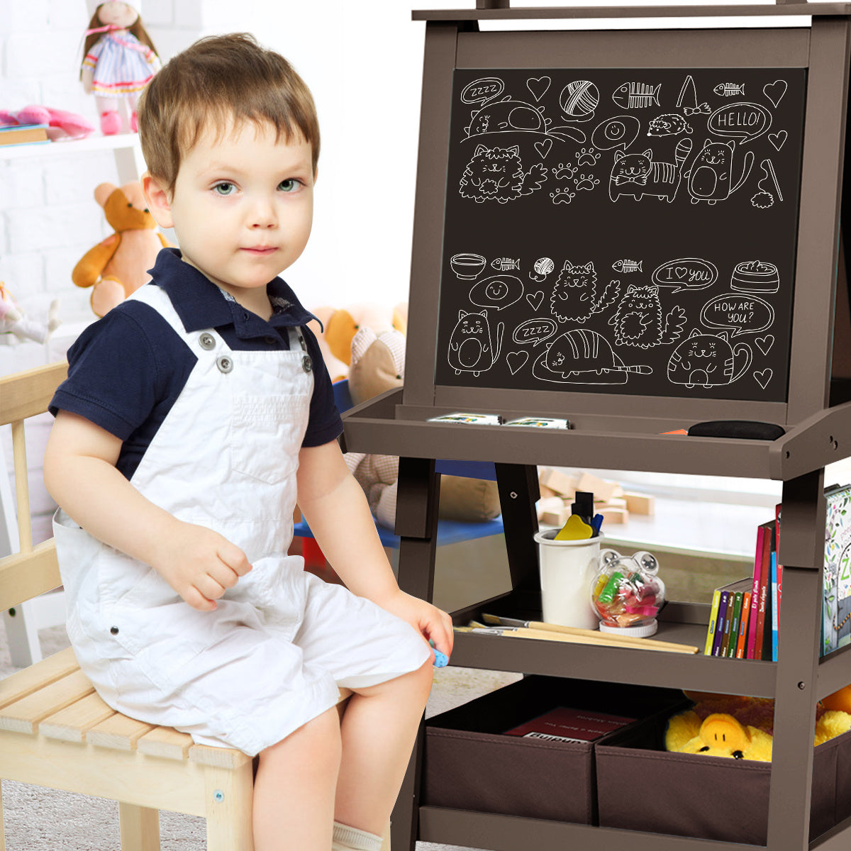 Coast 3 op 1 kinderen gemakkelijker kindertafel dubbelzijdige whiteboard -standaardtafel inclusief magneten voor peuters koffie koffie