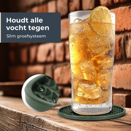 Castagnola Siliconen Onderzetters – Onderzetters voor Glazen – Design Onderzetters met Houder – Onderzettersset – Anti Slip - Set van 6 – Groen