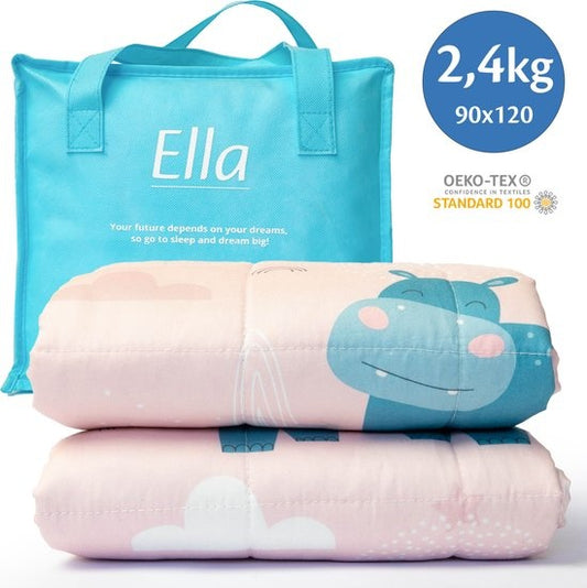 EL-Life Verzwaringsdeken Kind 2,4kg - 90 x 120cm - Zwaartedeken - Weighted Blanket - Verzwaarde Deken - OEKO-TEX Katoen - Nijlpaard