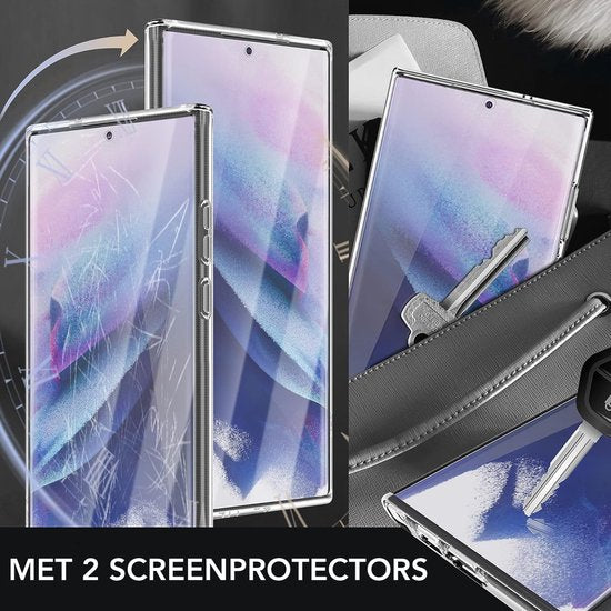 Podec Hoesje Geschikt voor Samsung Galaxy S23 Ultra Transparant Telefoonhoesje - Anti-Shock Case Cover met 2x Screenprotector