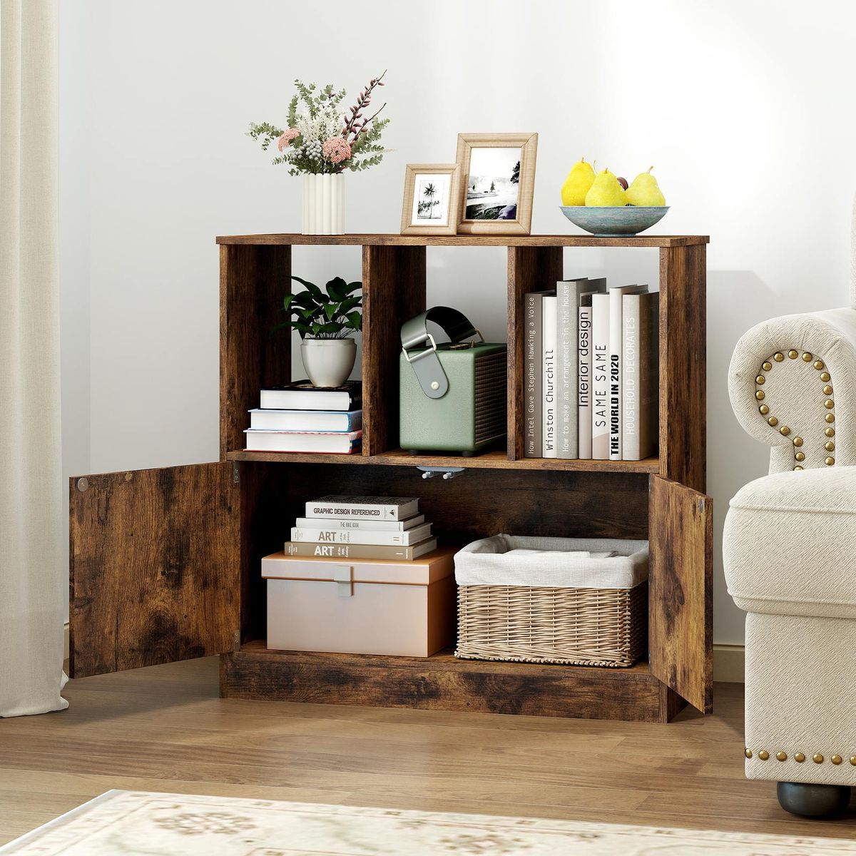 Coast Boekenkast met 3 open vakken en 2 deuren - modern design - bruin - 70 x 30 x 70 cm