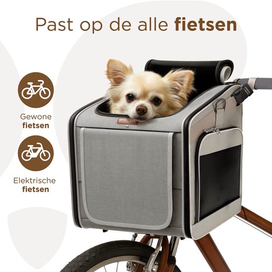Trevopet® Hondenfietsmand - 4-in-1 Fietsmand Hond, Draagtas, Rugzak & Autostoel - Geschikt voor Elektrische Fiets - Voor Honden tot 8 kg - Grijs