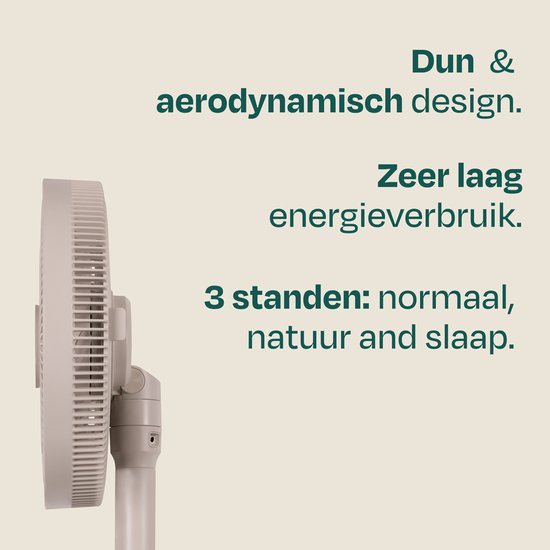 VONROC BREEZE Draadloze Ventilator – Fluisterstil (<44 dB) – 24 snelheden – lichtgewicht en draagbaar - 3 windmodi: Natuurlijk, Slaap, Normaal – Modulair: tafelventilator én vloerventilator – Luxe touch display – Incl. afstandsbediening – Beige