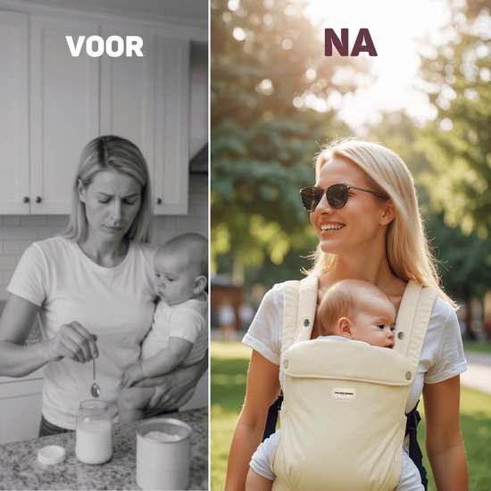 Vulpes Goods® BabyCare - Draagzak – Ergonomische Baby Draagzak 0-36 mnd – Luxe Buikdrager tot 20 kg – OEKO-TEX® Katoen – Handsfree Comfort - Met Rugsteun & M-Positie - Crème