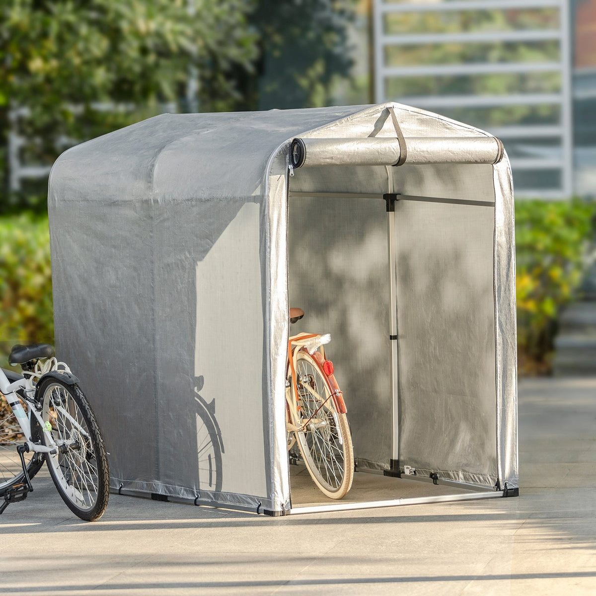 SoBuy Fietsgarage KLS11 - Multifunctionele Outdoor Fietsenstalling - Zilver - 120 x 176 x 163 cm - Weerbestendig