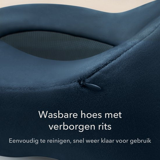 SC Travel Essentials - Nekkussen Set 3-delig - Ergonomisch Memory Foam Reiskussen met Oogmasker en Oordoppen - Ideaal voor Vliegtuig, Auto en Trein - Compact en Luxe - Navy