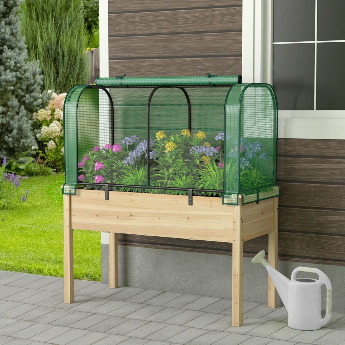 Coast Mini-kas - draagbare tuinkas - oprolbare ritsdeur - waterdicht PE zonwering - wit/groen 118 x 55 x 60 cm