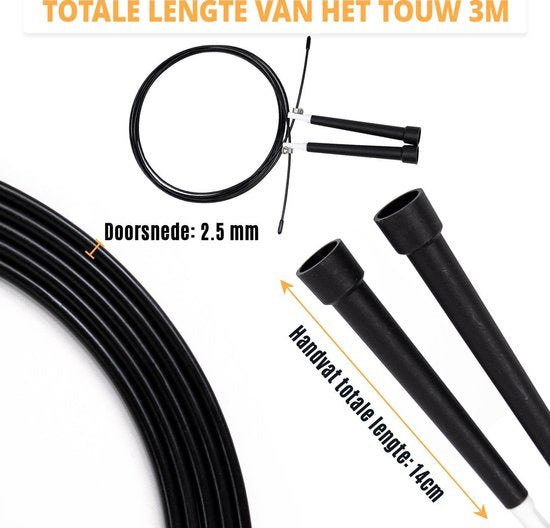 FitBoostR Verstelbaar Springtouw Volwassenen - Professionele Speedrope voor Fitness, Boksen & Crossfit - 3 Meter