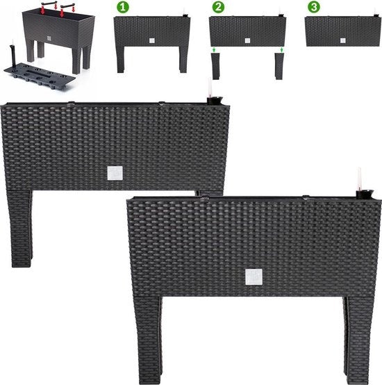 Deuba Plantenbak 2 Stuks - Polyrattan 30 Liter - 60x25x46cm Antraciet
