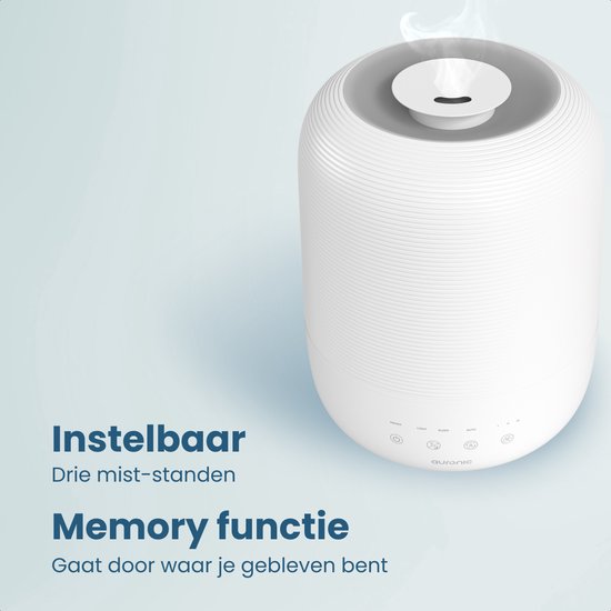 Auronic Luchtbevochtiger - 3L - Geschikt voor Slaapkamer, Babykamer, Kantoor, Woonkamer en Meer - Humidifier - BPA-Vrij - Wit