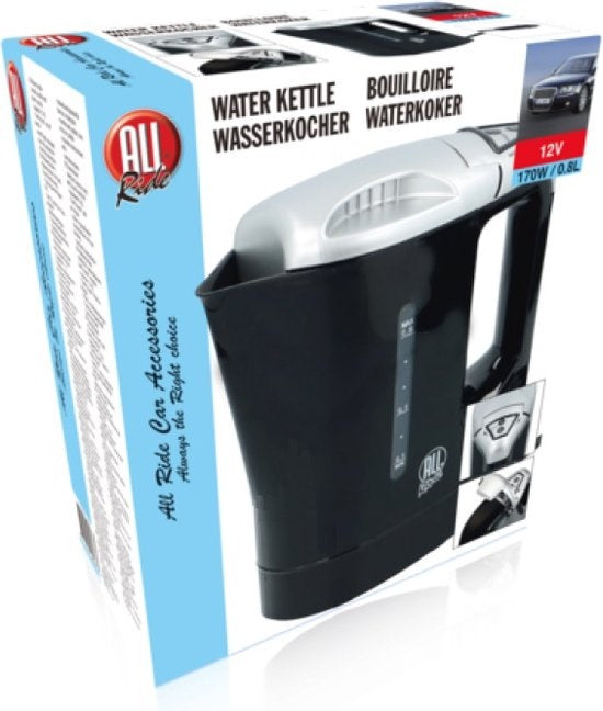 All Ride Waterkoker - voor op reis - 12V - 0.8L - Kunststof - Zwart