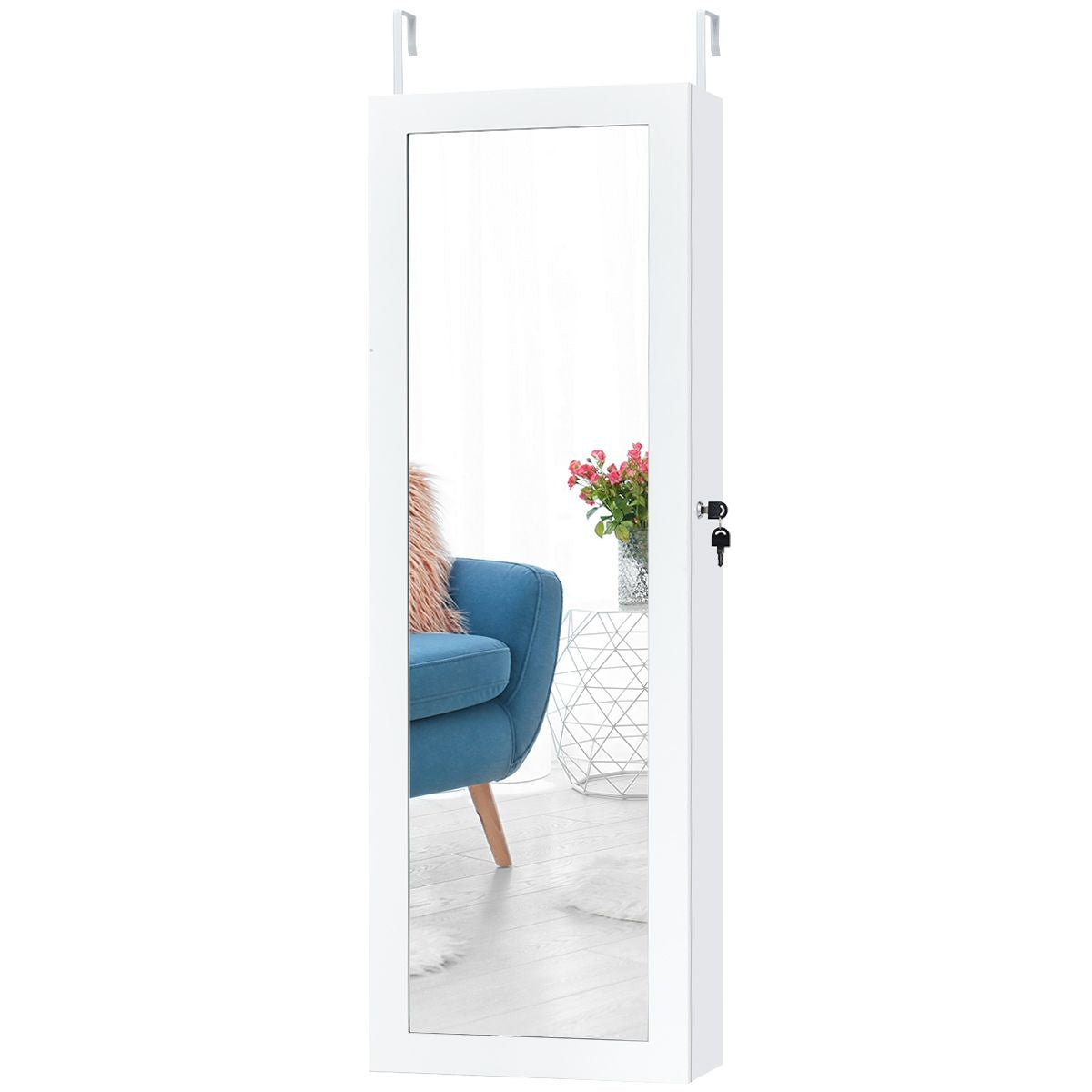Coast Sieradenkast Met 15 LED-lampjes Juwelendoos Met Grote Spiegel - 37 x 9,6 x 120 cm - Wit