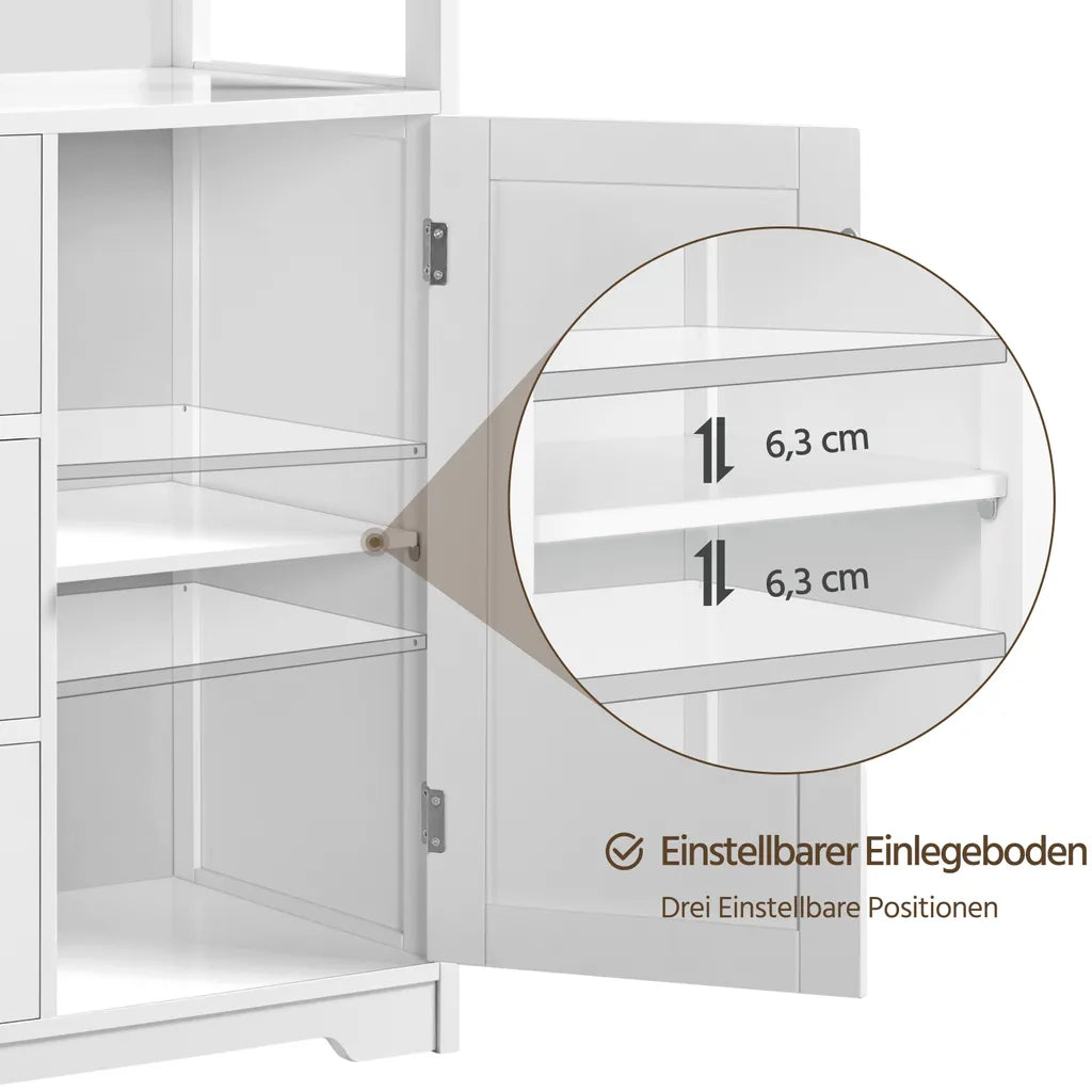 Yaheetech Badkamerkast 66 x 35 x 90 cm - Wit - Houten Opbergkast met 3 Laden en Verstelbare Plank