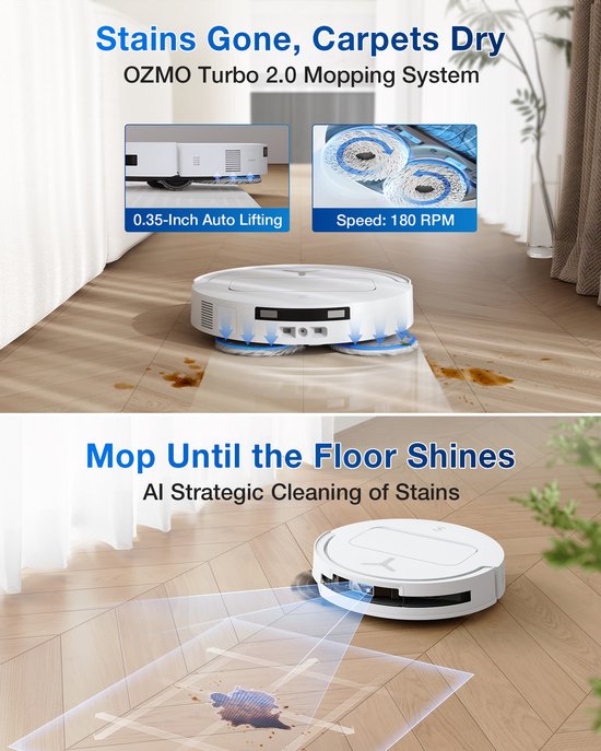 ECOVACS - DEEBOT T50 Omni wit Gen 2 EU - Stofzuig- en dweilrobot - 21.000 Pa zuigkracht- Zelfreinigende Robotstofzuiger met Warmwater – Dweilsysteem - Automatisch Leegstation - Geschikt voor dierenharen