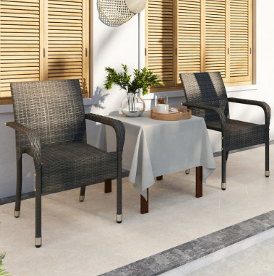 Yaheetech Rotan Tuinstoelen Set van 2 - Grijs - 58 x 58 x 84 cm - Stapelbaar, met Armleuning