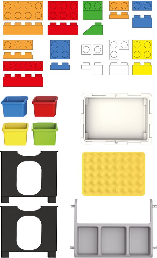Eddy Toys 300-Delige Set Speelgoed - Speeltafel: 48 x 35 x 31 Cm  - 291 Bouwblokken - Opbergruimte - Plastic