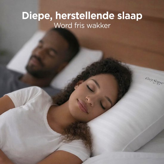 CozySense® Hoofdkussen - Set van 2 - 50x70 CM - Premium Slaapkussen - 100% Katoenen Tijk - Pillow - Ondersteunend Kussen voor Zij-, Buik- en Rugslapers