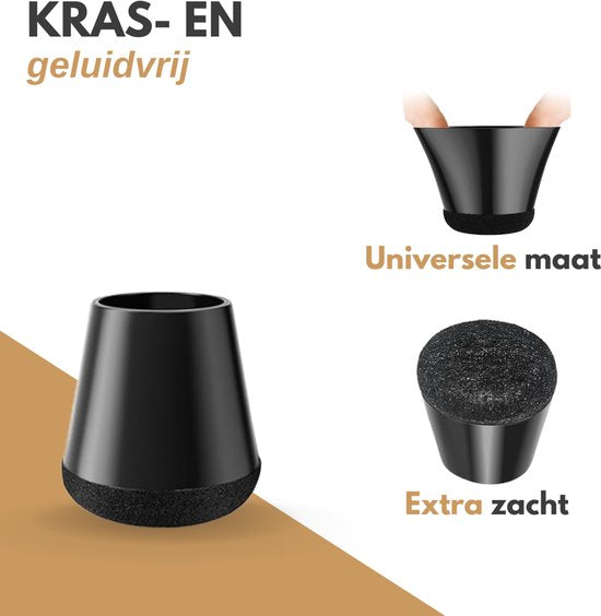 Vaive Stoelpoot Beschermers Rond met Vilt – 24 Stuks – Stoelpootdoppen Ø24-30 mm – Vloerbescherming voor Stoelen - Zwart