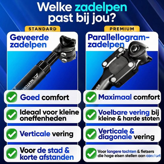 Nextcover Verende Zadelpen - Comfort Spring - 31.6mm - Zwart