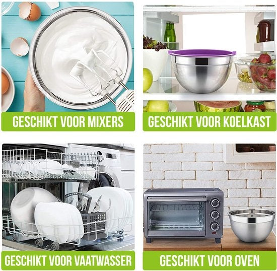 Strex Mengkommen Set 5 Delig - RVS - Mengkom met Deksel - Beslagkom met Deksel