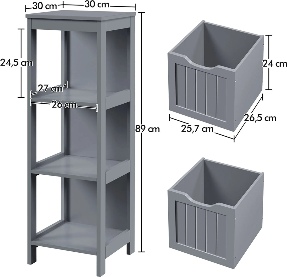 Yaheetech Ruimtebesparende Badkamerkast & Opbergkast Met 2 Uitneembare Lades 89 cm Hoog – Donkergrijs – MDF