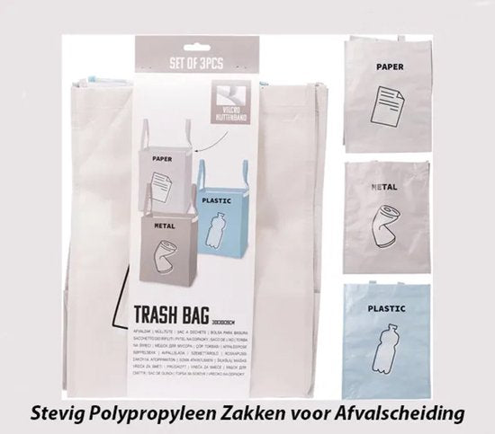 Afvalzak recycle set 3 stuks - stevige opbergzakken voor afvalscheiding.