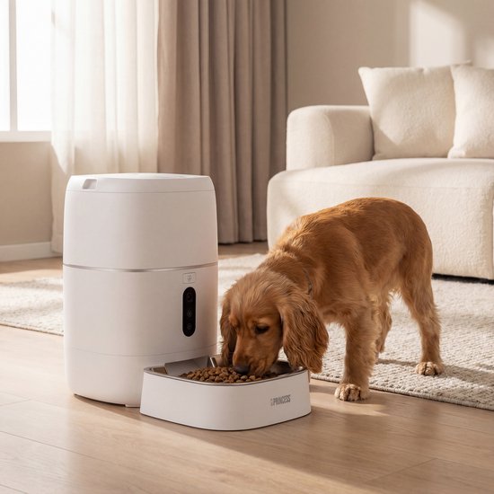 Princess Automatische Voerbak - HD Camera & Smart - 6 Liter – Kat & Hond - App‑Bediening – Geplande Voeding – Roestvrijstalen Kom – Back-up Batterij - Voerautomaat - Voerdispenser - 610065