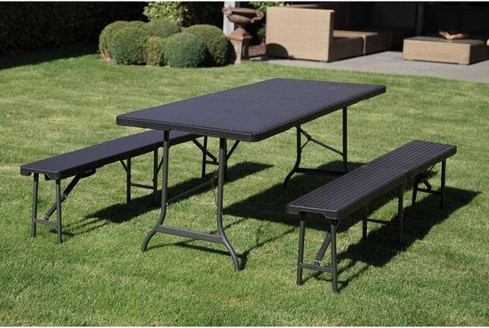 Perel Klapbank - Weerbestendig - Max.400 kg - Staal - Zwart - 180x25x43 cm