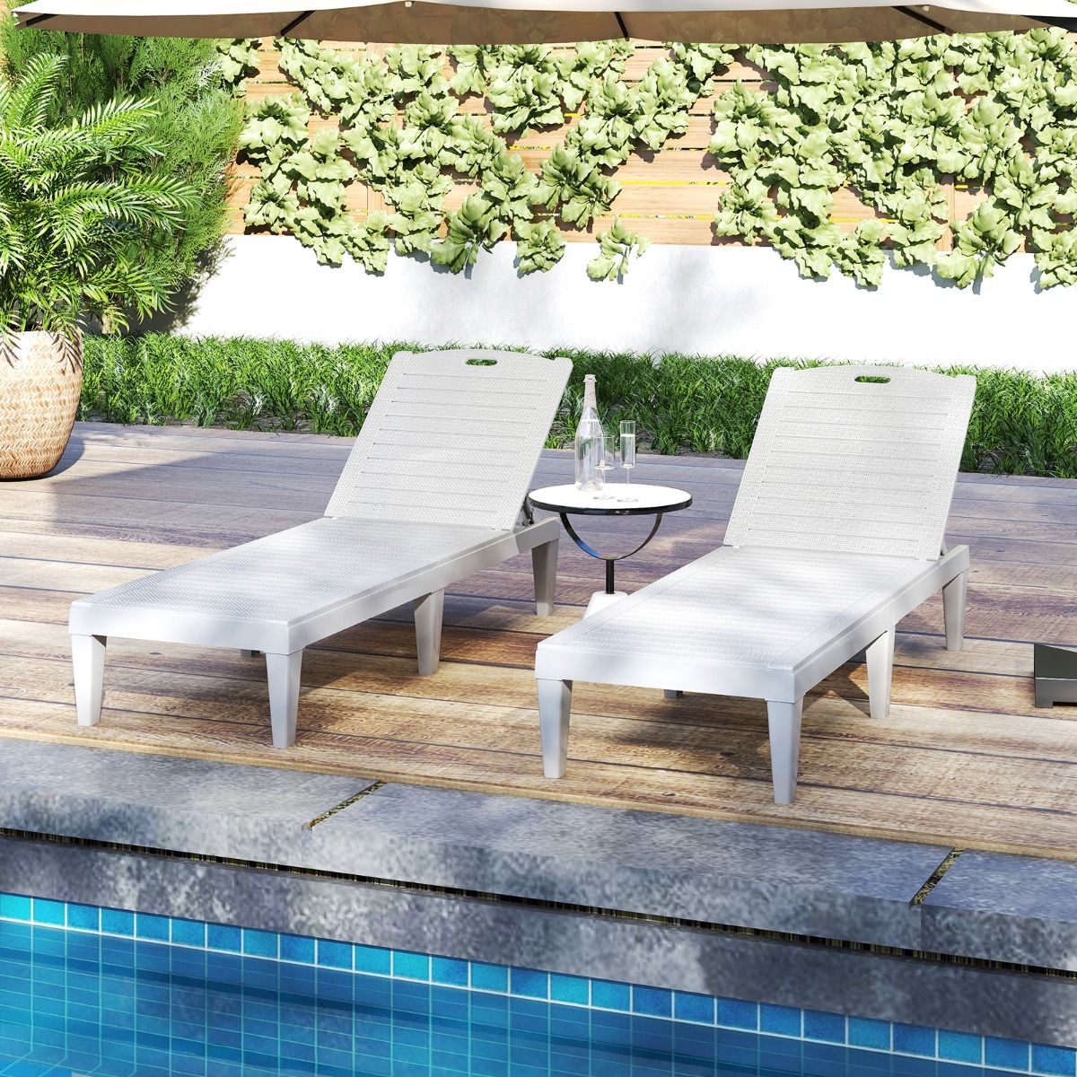 Coast Ligstoelen Set van 2 - verstelbare rugleuning - kunststof weerbestendig - wit