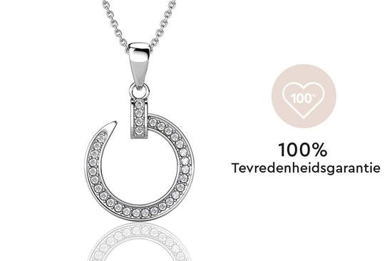 Yolora Dames Ketting met Ronde Hanger - Kalpa Camaka Kristallen - Zilverkleurig - 18K Witgoud Verguld - Vrouwen Collier Zilver - Sieraden - Halsketting - Luxe Giftbox - Geschenkdoos - Cadeau doos - Geschenkverpakking - Mooie Cadeauverpakking