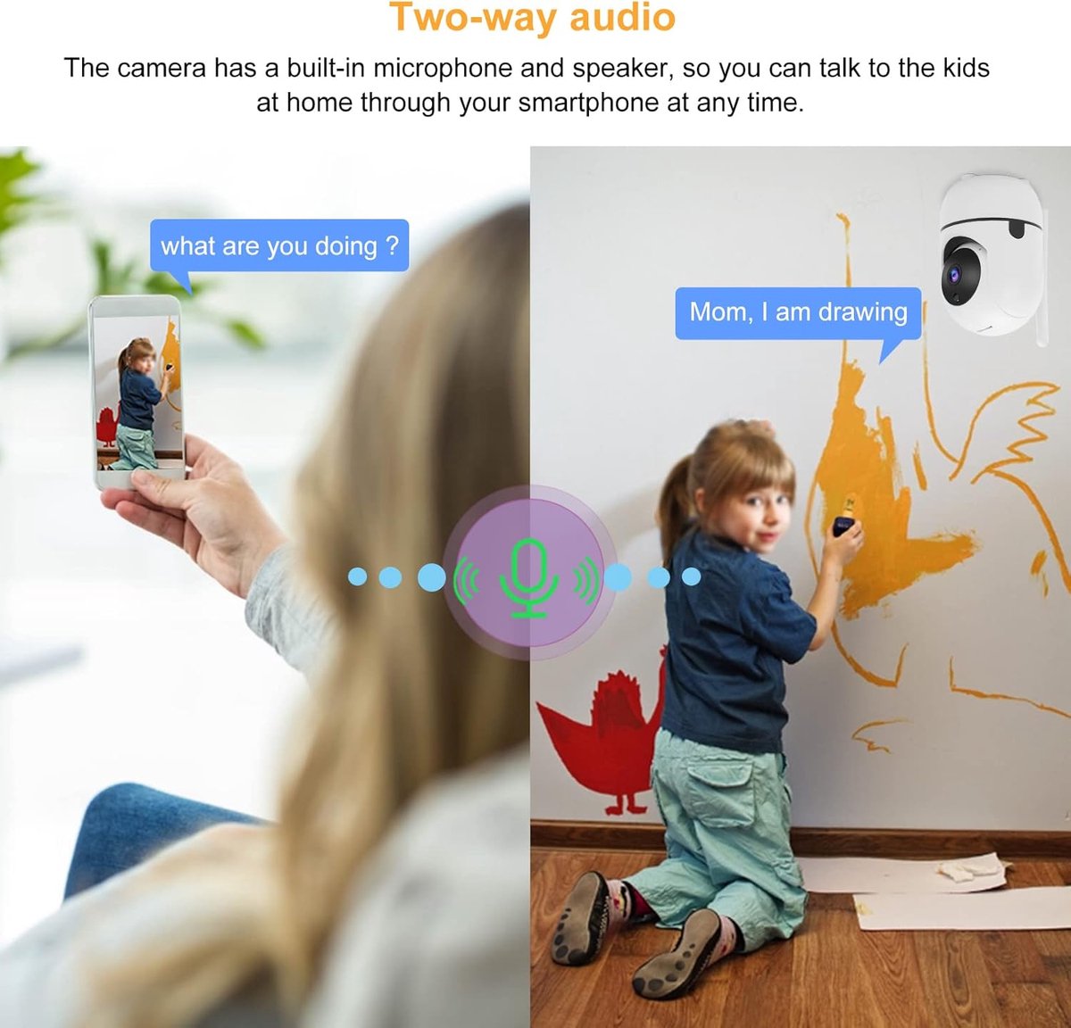 Fuegobird ZOSI C528 Indoor IP Camera - met dubbele lens - 6MP - Intercomfunctie - Beveiligingscamera - Huisdiercamera - Baby camera - Compatibel met 2.4G/5G WIFI - Werkt met app - Wit