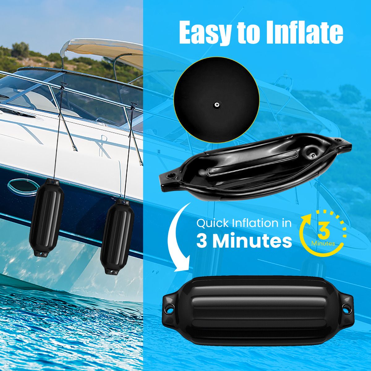 Coast Set van 4 Boot Fenders - UV Bescherming - PVC - Zwart