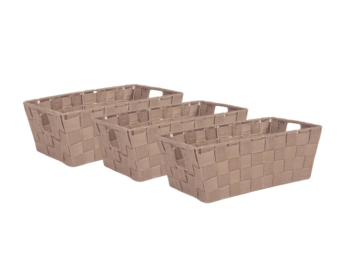Kevahome Set van 3 Opbergmanden met Draagriem - Handgeweven Polypropyleen - Taupe - 12 x 6,5 x 4,5 inch