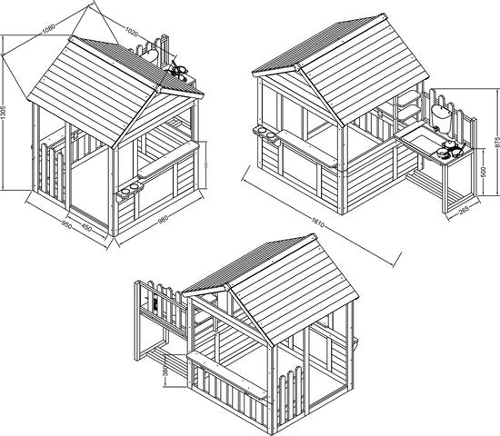 AXI Lizz Speelhuis Bruin/antraciet – Houten Speelhuisje met Speelkeuken, Krijtbord, Spiegel, Bloempotten en accessoires – FSC hout – Tuinhuisje voor Kinderen – 10 jaar garantie