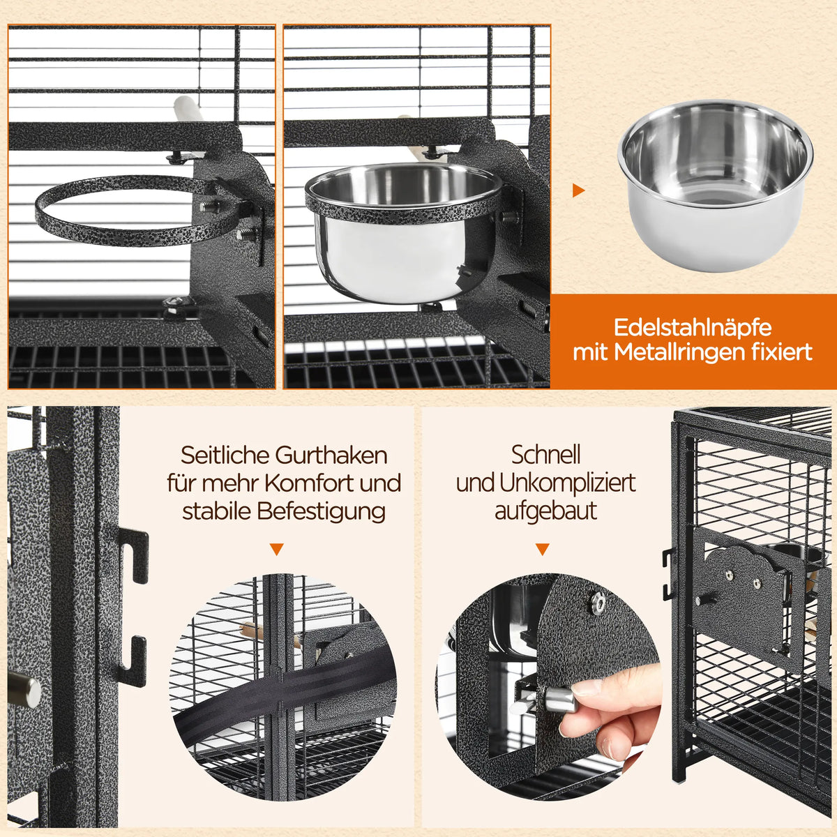 Yaheetech Vogelkooi Met Handgreep – Voorzien Van Houten Zitstokken En Waterafstotende Coating En Afsluitbare Deur – Voor Kanaries En Grasparkieten – Zwart Metaal Kunststof En Hout – 48,5 x 39 x 65 cm
