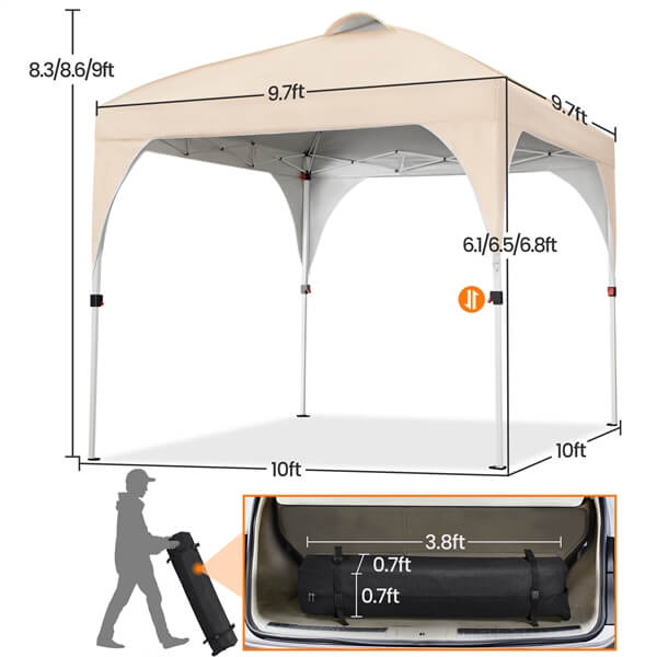 SOBERINE Pop-up Vouwpaviljoen 3 × 3 m met Wieltas, Zandzakken en Haringen Beige