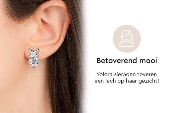 Yolora Dames Oorbellen met Kalpa Camaka Kristallen - Zilver kleurig - 18K Witgoud Verguld - Oorknoppen - Moederdag Cadeautje
