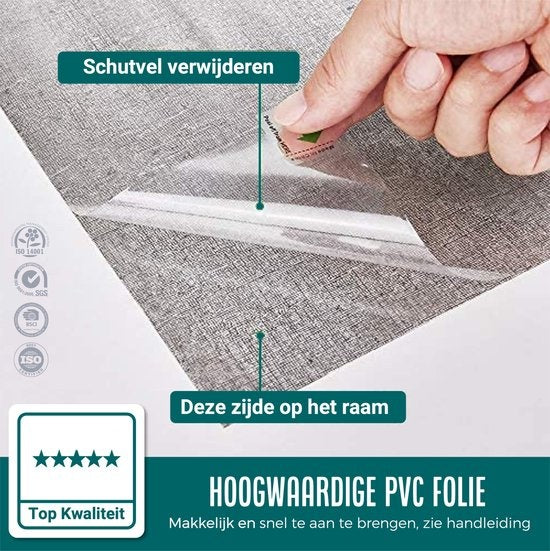 Homewell Raamfolie HR++ 70x300 - Isolerend & Zonwerend - Anti inkijk - Statisch - Linnenlook Grijs