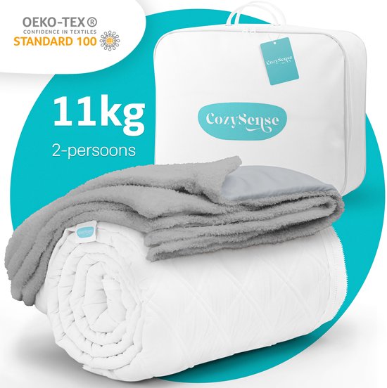 CozySense® Verzwaringsdeken 11 kg - 2-persoons - Weighted Blanket - Zwaartedeken met GLASS-Flow® Drukverdeling - Inclusief Wasbare Hoes - 200x200 cm - Grijs