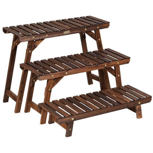 Coast Houten Plantenstandaard - 3 Laags - 70 x 25 x 14 cm - Sparrenhout