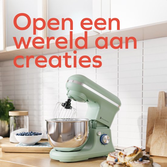 KitchenBrothers Keukenmachine - 1200W - Keukenrobot - 5L - Broodmixer - Mixer met Mengkom - Keukenmixer - Pastelgroen