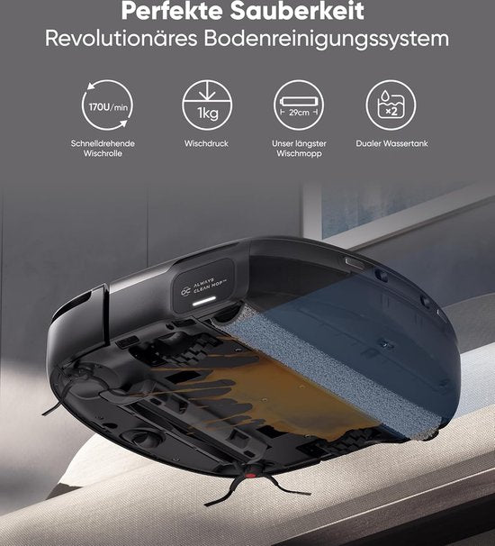 eufy S1 Pro robotstofzuiger met alles-in-1 station en dweilfunctie - Zelfreinigend met ALWAYS CLEAN MOP™ & Eco Clean Ozon™ - 8.000Pa zuigkracht - Automatische moplift - Intelligente obstakeldetectie